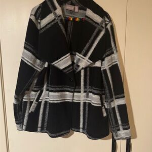 Chico's Monochrome Plaid Pea Coat